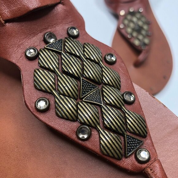 DV by Dolce Vita Draya Brown Geometric Studded Jewelled Roman Leather Sandals - Picture 7 of 16